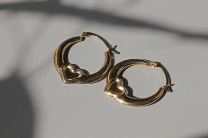 Vintage heart hoop earrings, in 9 carat gold