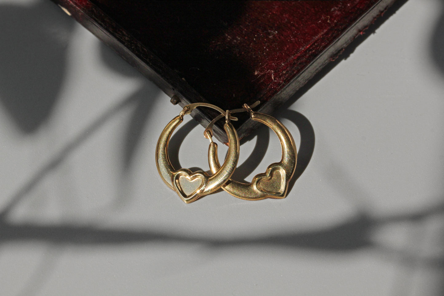 Vintage heart hoop earrings, in 9 carat gold