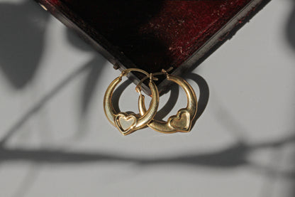 Vintage heart hoop earrings, in 9 carat gold
