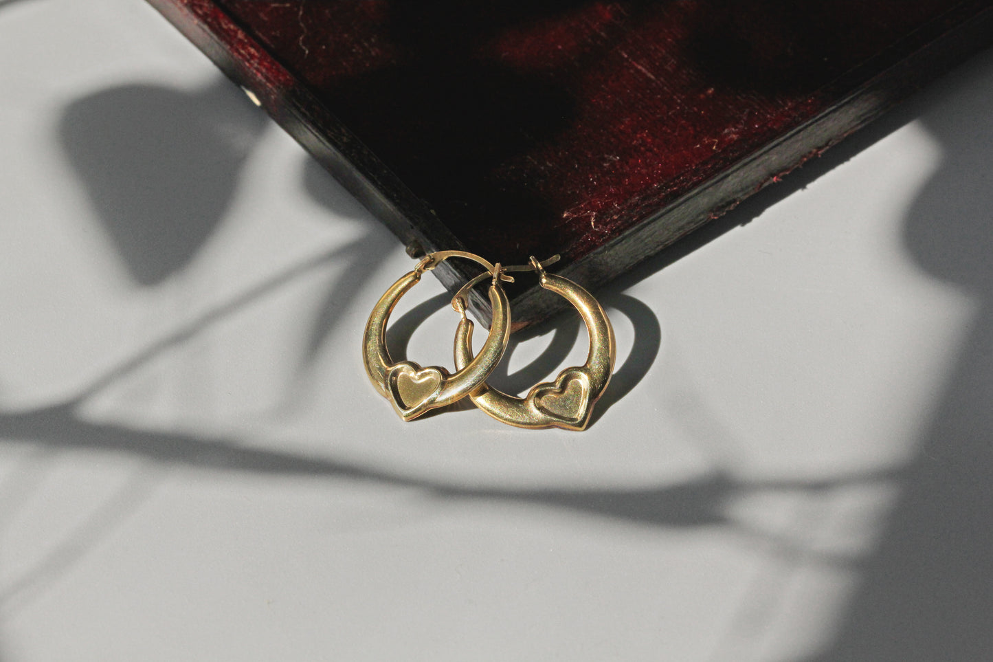 Vintage heart hoop earrings, in 9 carat gold