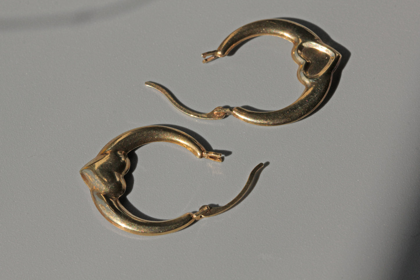 Vintage heart hoop earrings, in 9 carat gold