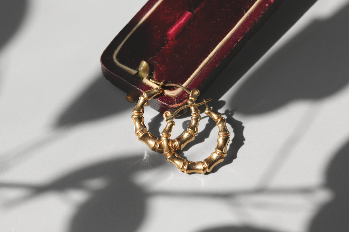 Vintage bamboo hoop earrings in 9 carat gold