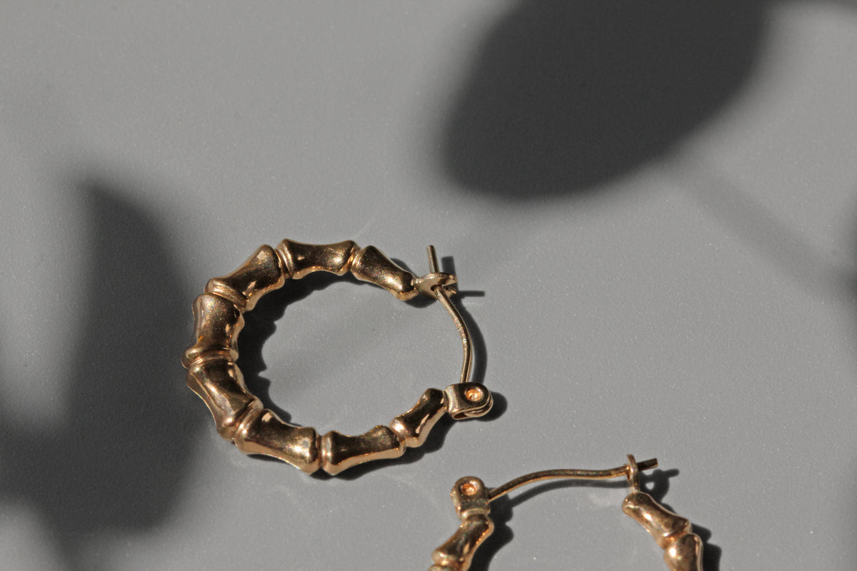 Vintage 1990s bamboo style hoop earrings in gold