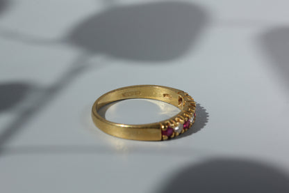 Vintage ruby & diamond half eternity ring, in 18ct gold