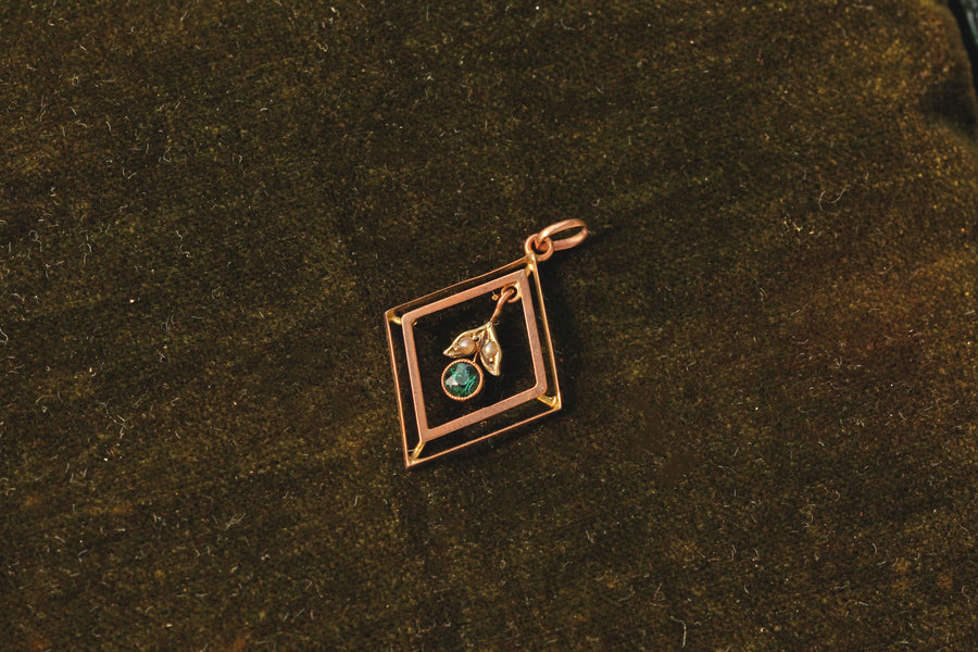 Antique Victorian green tourmaline and pearl pendant in 9 carat gold