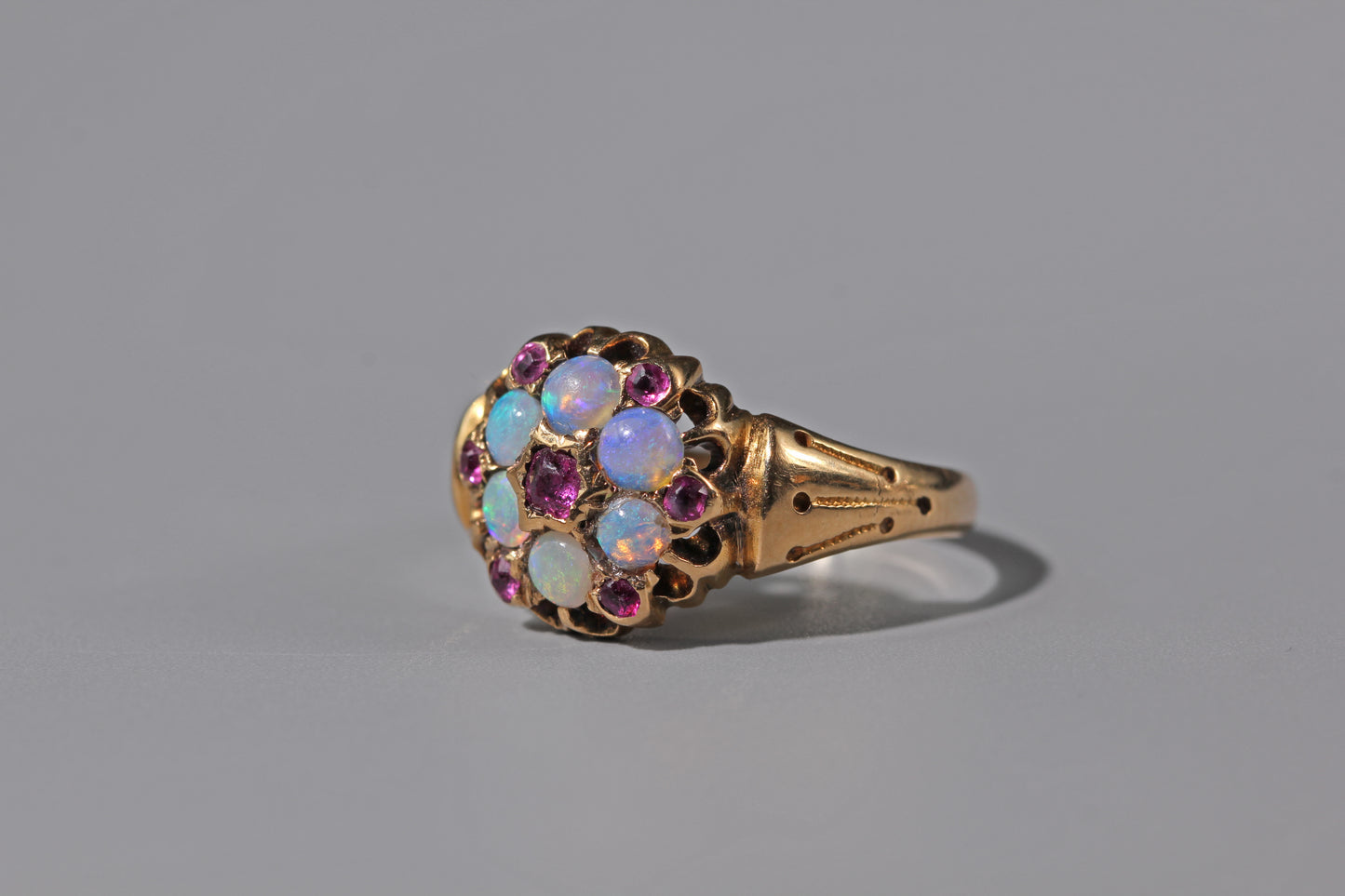 Antique victorian opal & amethyst celestial cluster ring, in 18 carat gold