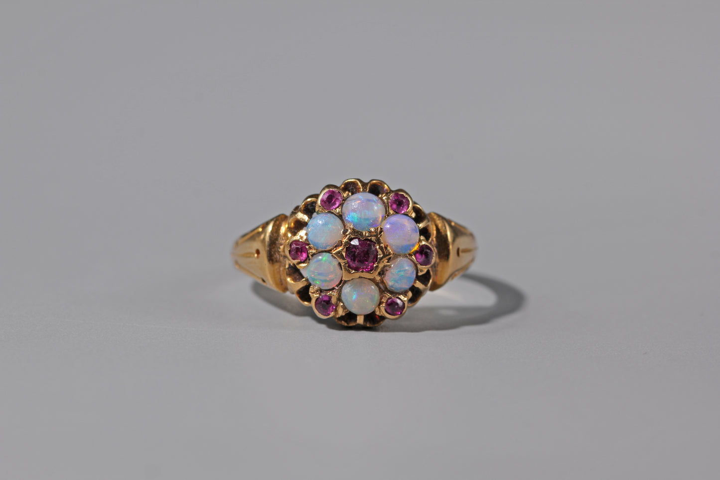 Antique victorian opal & amethyst celestial cluster ring, in 18 carat gold