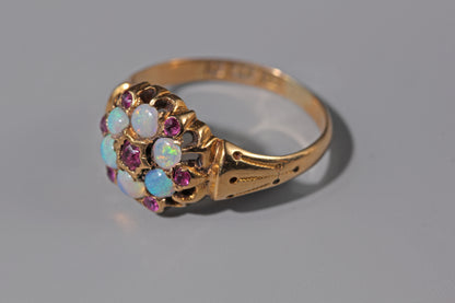 Antique victorian opal & amethyst celestial cluster ring, in 18 carat gold