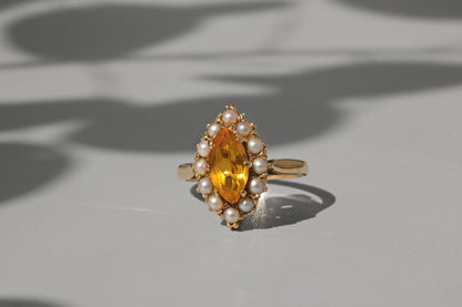 Vintage citrine and pearl marquise ring, in 9 carat gold