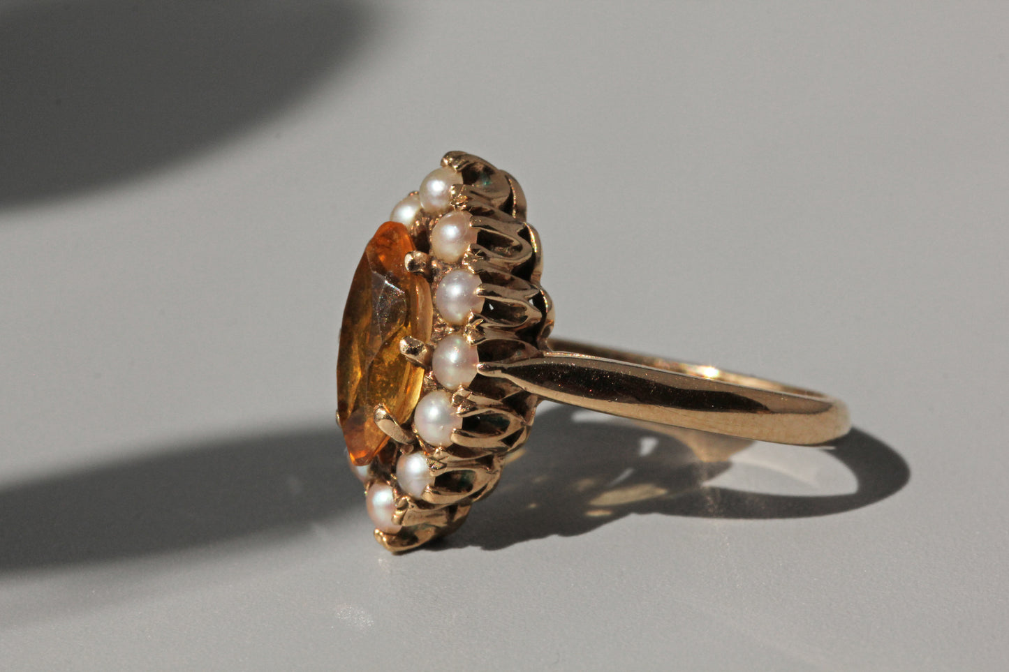 Vintage citrine and pearl marquise ring, in 9 carat gold