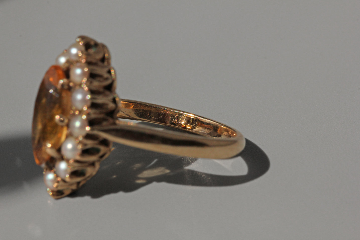 Vintage citrine and pearl marquise ring, in 9 carat gold