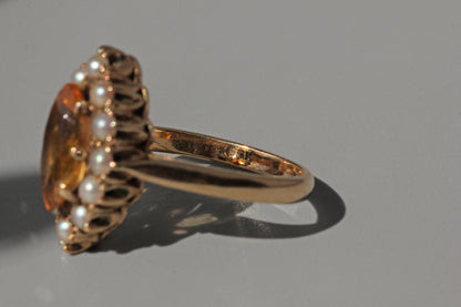 Vintage citrine and pearl marquise ring, in 9 carat gold
