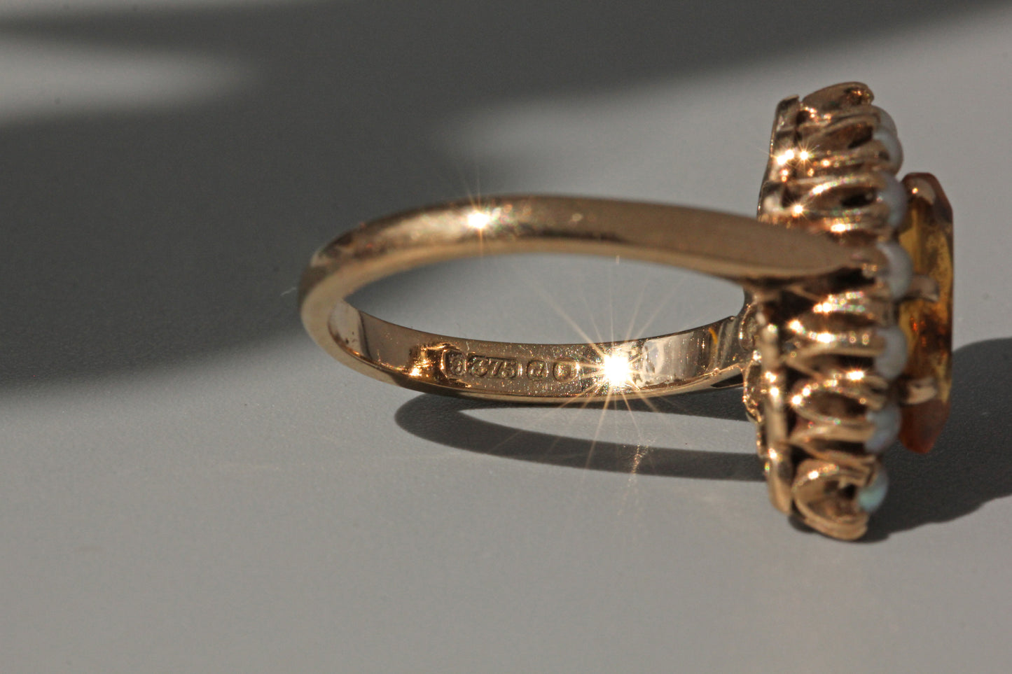 Vintage citrine and pearl marquise ring, in 9 carat gold