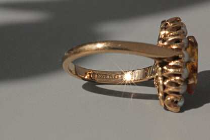 Vintage citrine and pearl marquise ring, in 9 carat gold