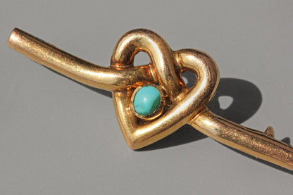 Antique victorian turquoise love heart brooch, in 9 carat gold
