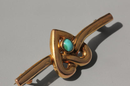 Antique victorian turquoise love heart brooch, in 9 carat gold