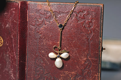 Antique sapphire and pearl fancy link necklace, in 15ct gold