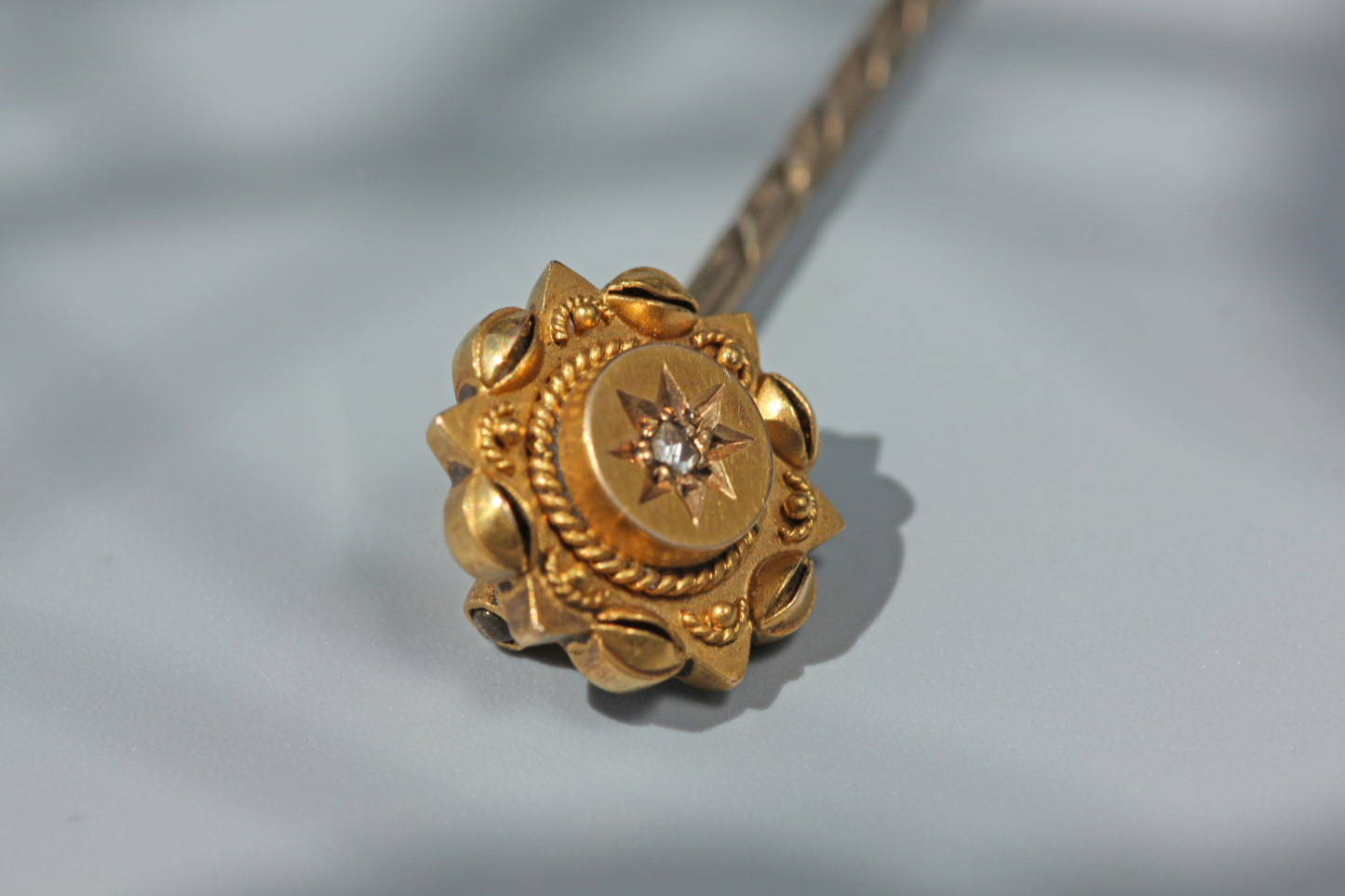 Antique victorian celestial diamond star pin, in 15ct gold