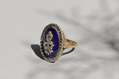 Antique victorian blue enamel marcasite ring, in 9 carat gold