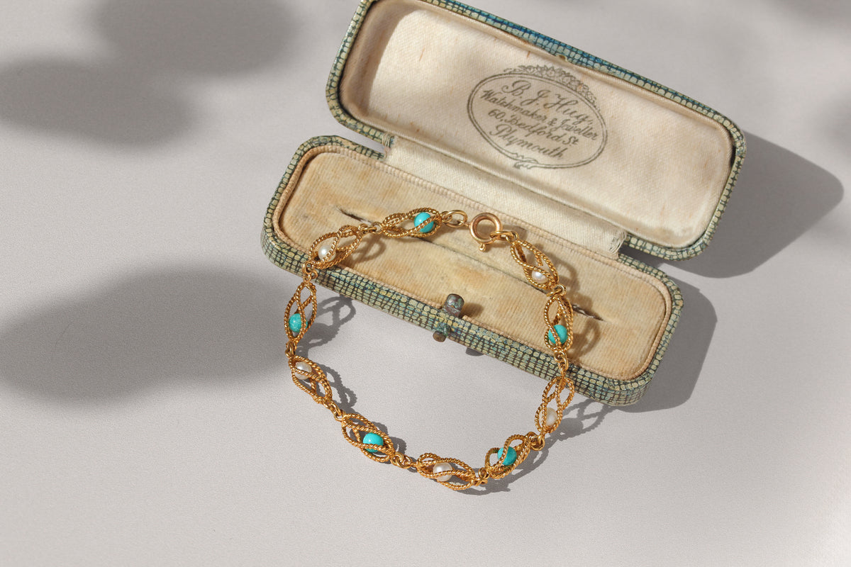 Vintage pearl & amazonite bracelet, in 9 carat gold