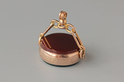 Antique edwardian carnelian and bloodstone fob seal, in 9 carat gold