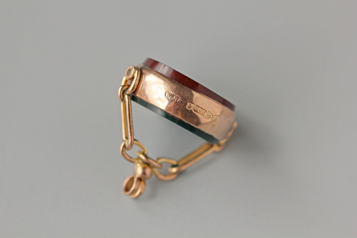 Antique edwardian carnelian and bloodstone fob seal, in 9 carat gold