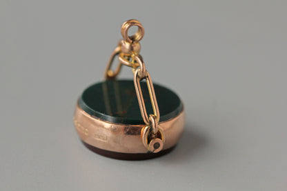 Antique edwardian carnelian and bloodstone fob seal, in 9 carat gold