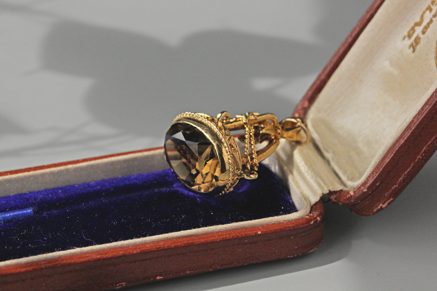 Vintage smoky quartz fob seal, in 9 carat gold