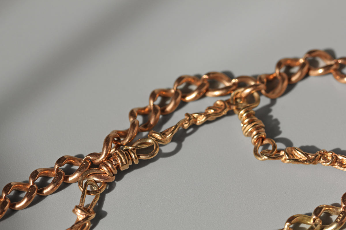 Antique double strand fancy link chain bracelet, in 9ct gold