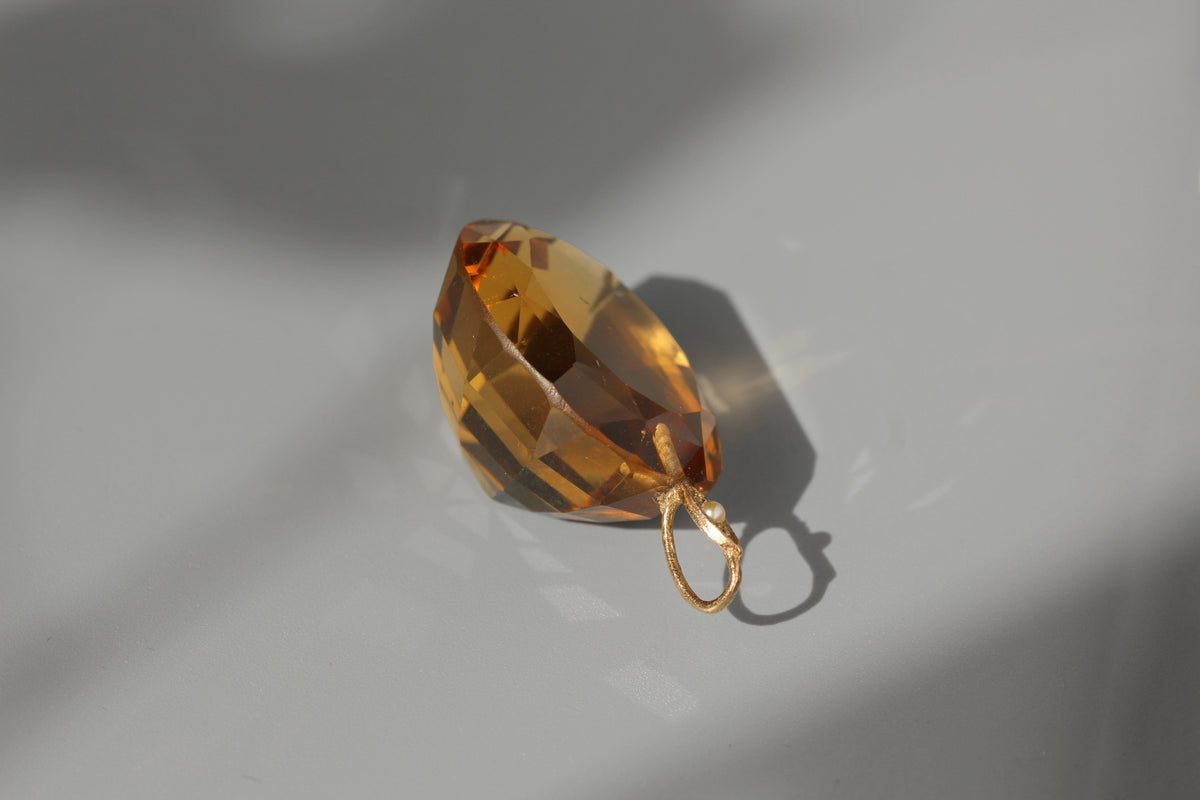 Antique edwardian citrine and seed pearl pendant, in 9ct gold