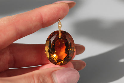 Antique edwardian citrine and seed pearl pendant, in 9ct gold