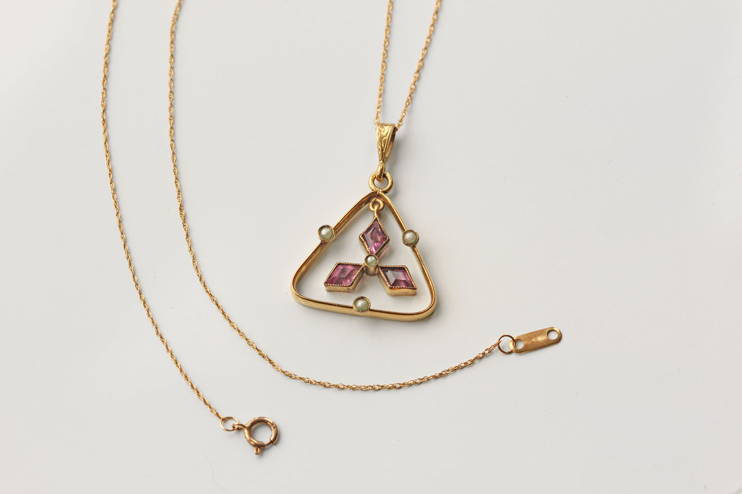 Antique edwardian amethyst paste & seed pearl pendant necklace, 9 carat gold