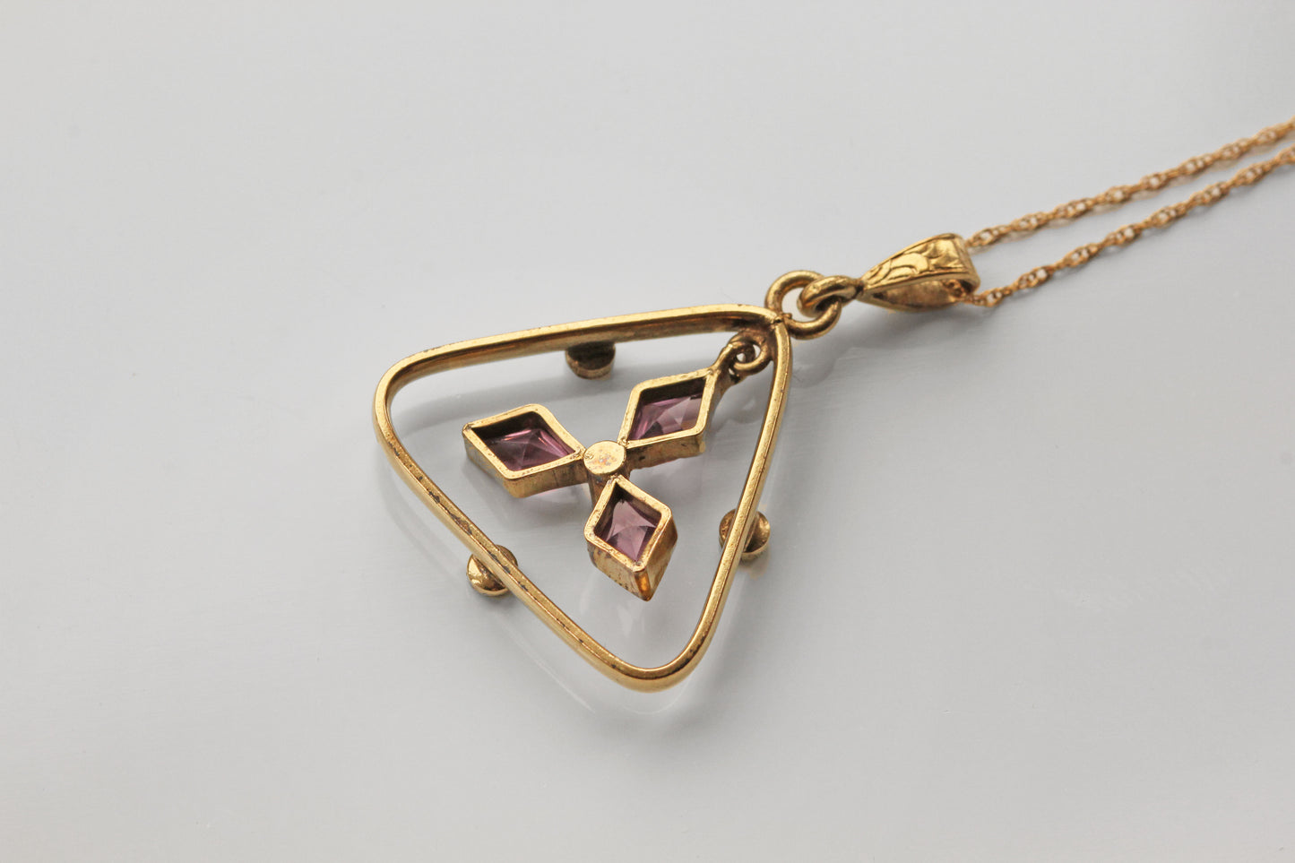 Antique edwardian amethyst paste & seed pearl pendant necklace, 9 carat gold