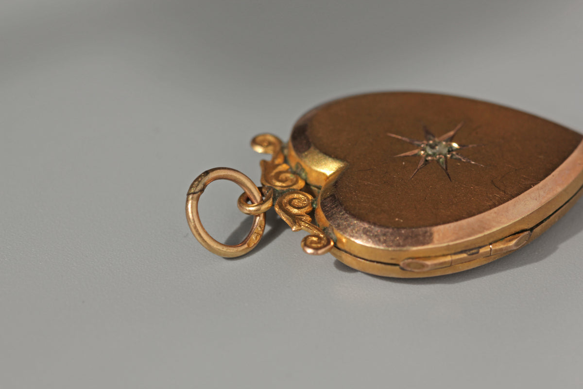 Vintage rose cut diamond heart shaped locket, in 9ct gold