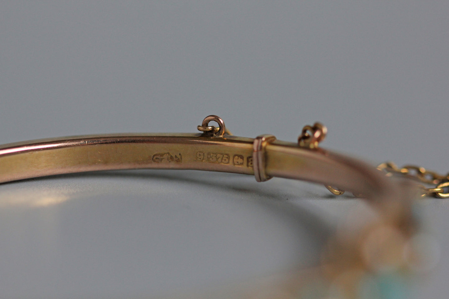 Antique turquoise and pearl ivy or clover bangle, in 9 carat gold