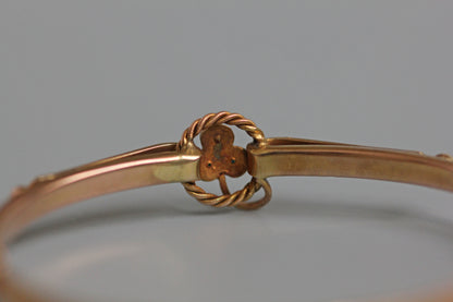 Antique turquoise and pearl ivy or clover bangle, in 9 carat gold