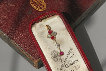 Antique art deco old cut diamond and ruby pendant, in 9 carat gold