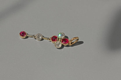 Antique art deco old cut diamond and ruby pendant, in 9 carat gold