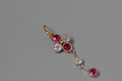 Antique art deco old cut diamond and ruby pendant, in 9 carat gold