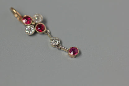 Antique art deco old cut diamond and ruby pendant, in 9 carat gold