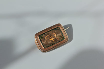 Antique victorian hairwork and silhouette mourning brooch, in 9ct gold