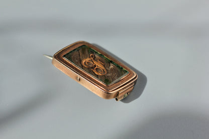 Antique victorian hairwork and silhouette mourning brooch, in 9ct gold
