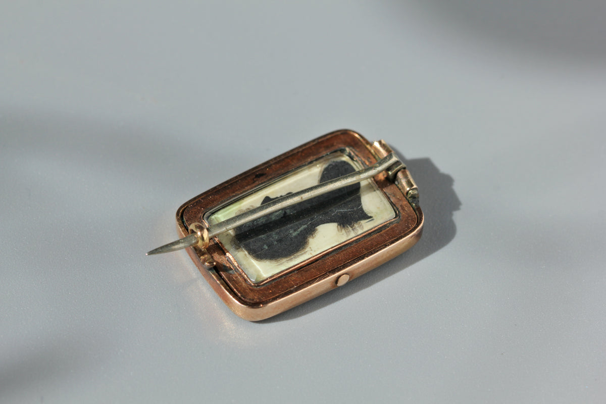Antique victorian hairwork and silhouette mourning brooch, in 9ct gold