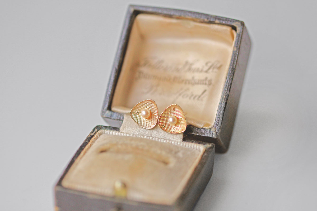 Vintage akoya pearl celestial star earrings, in 9 carat gold