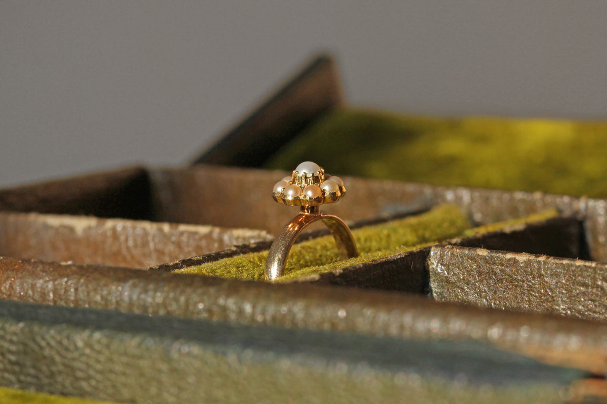 Antique pearl ring in antique box 