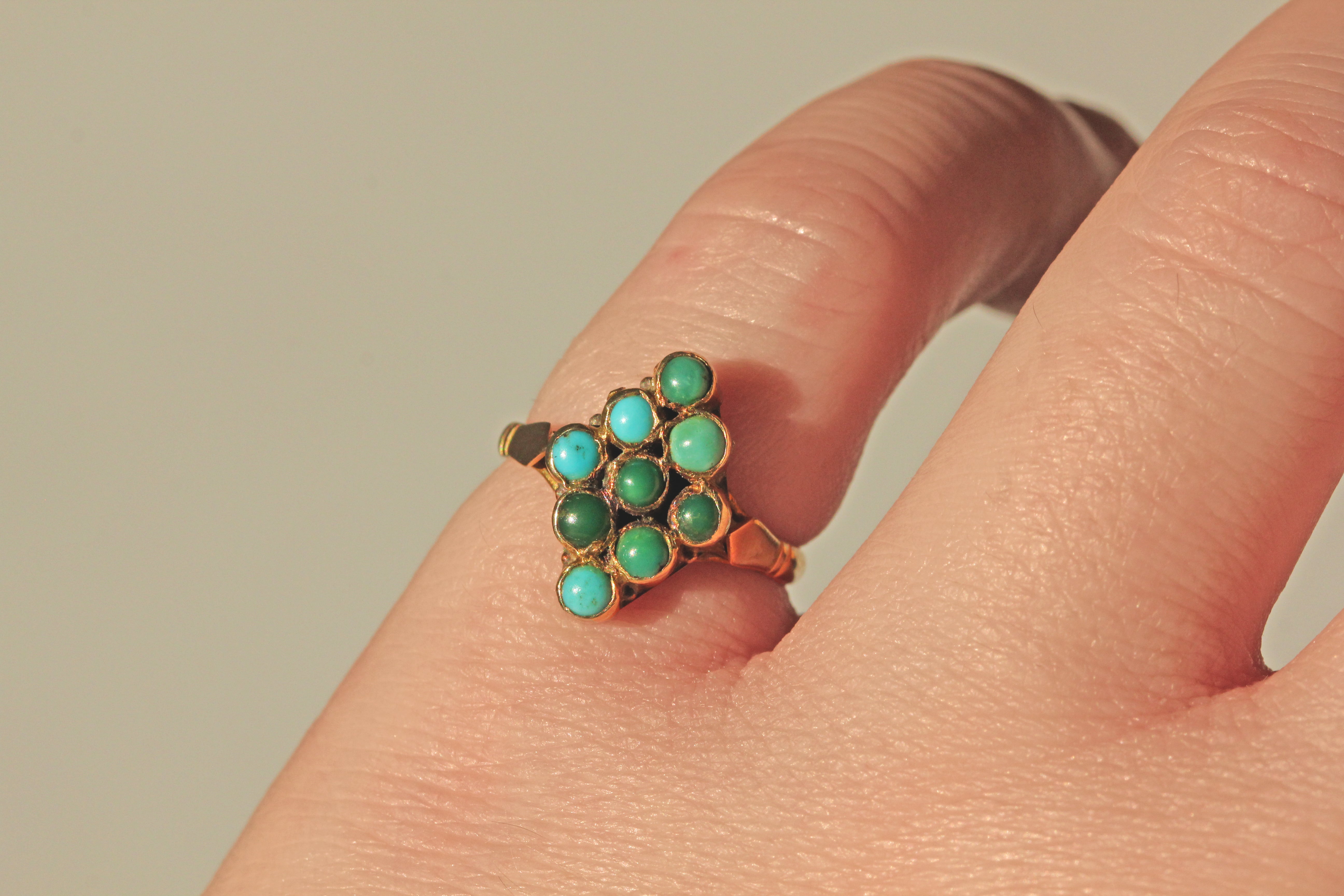 Antique Victorian Natural Turquoise Ring, 9 carat solid gold 