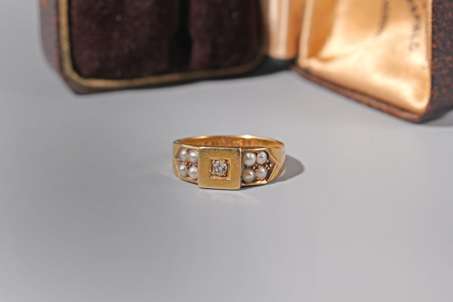 Chester hallmarked 1888 old cut diamond ring with natural pearls

