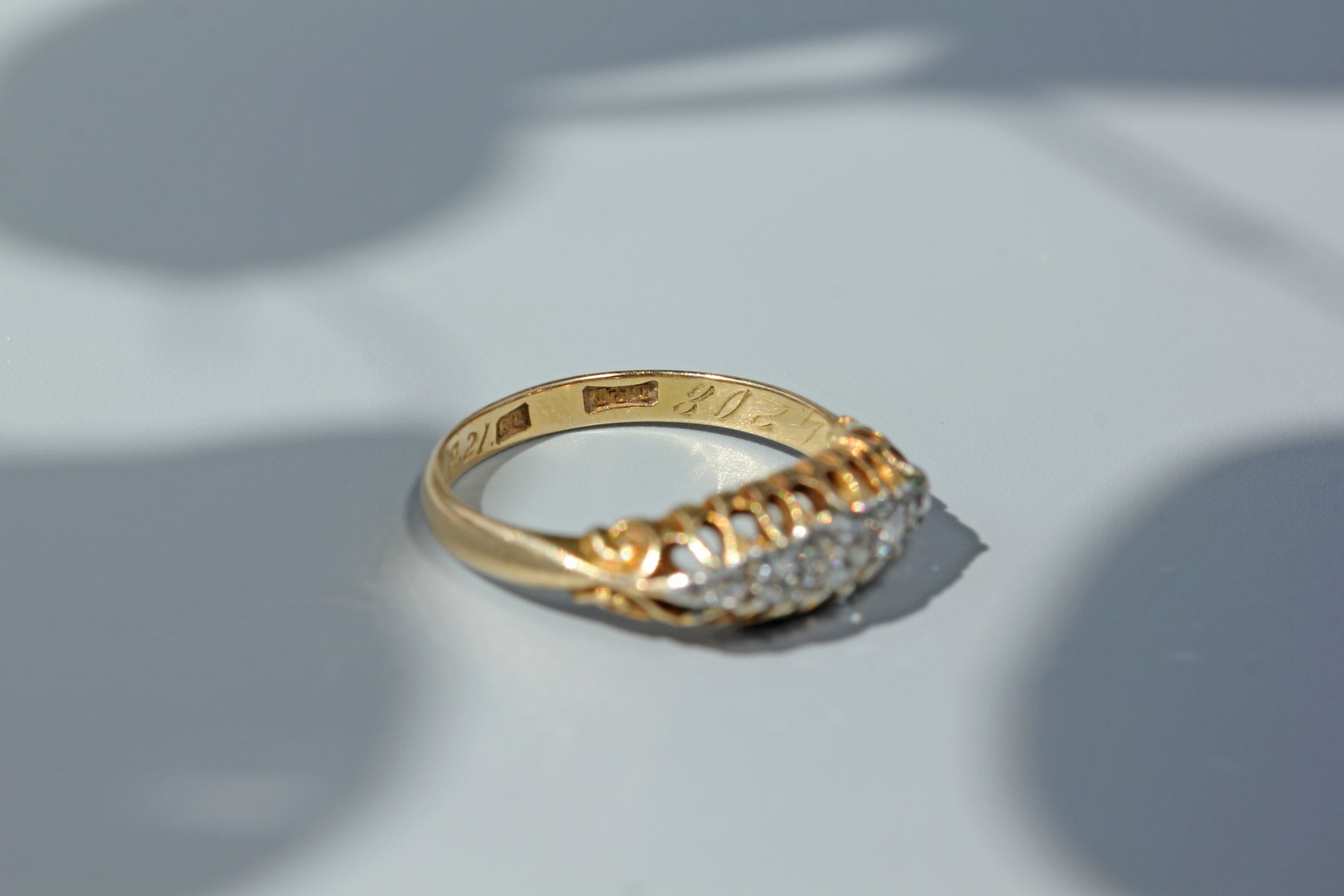 Hallmarks on antique diamond ring, 18ct gold