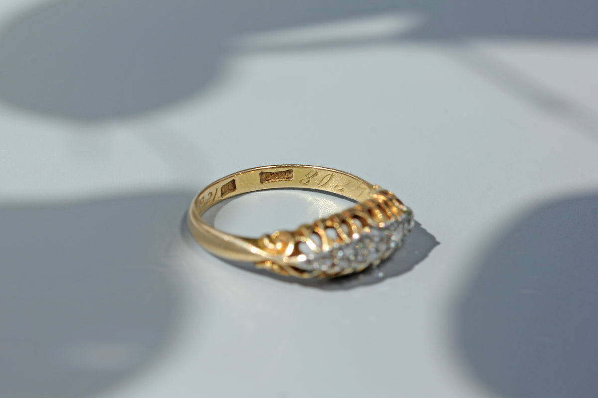 Hallmarks on antique diamond ring, 18ct gold