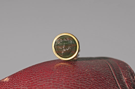 Antique bloodstone seal fob charm pendant in gilt metal
